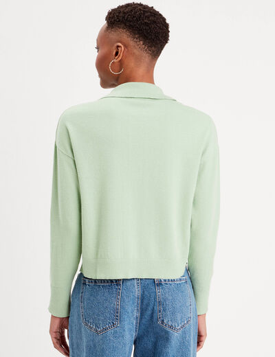 Pull col polo vert kaki femme