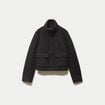 Veste droite bouclette col montant gris fonc&eacute; femme