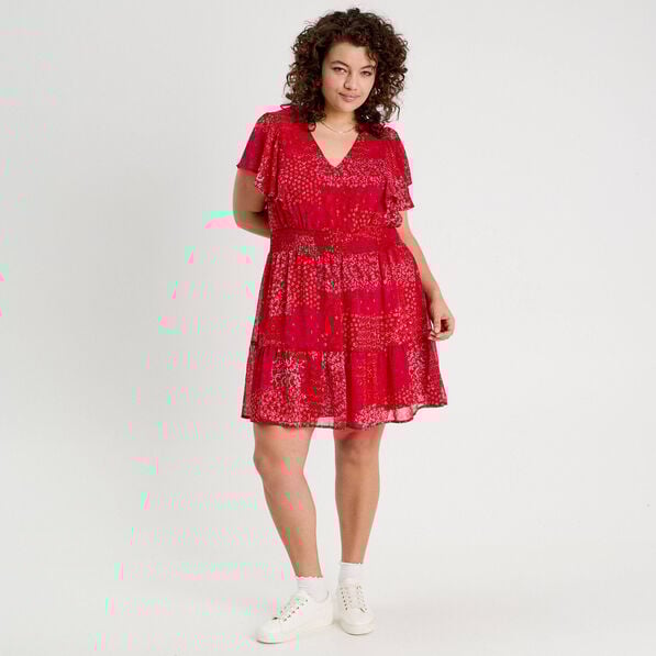 robe evasee taille smockee rouge femme Robe évasée taille smockée rouge femme