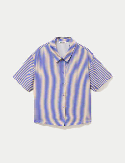 Chemise manches courtes bleu femme