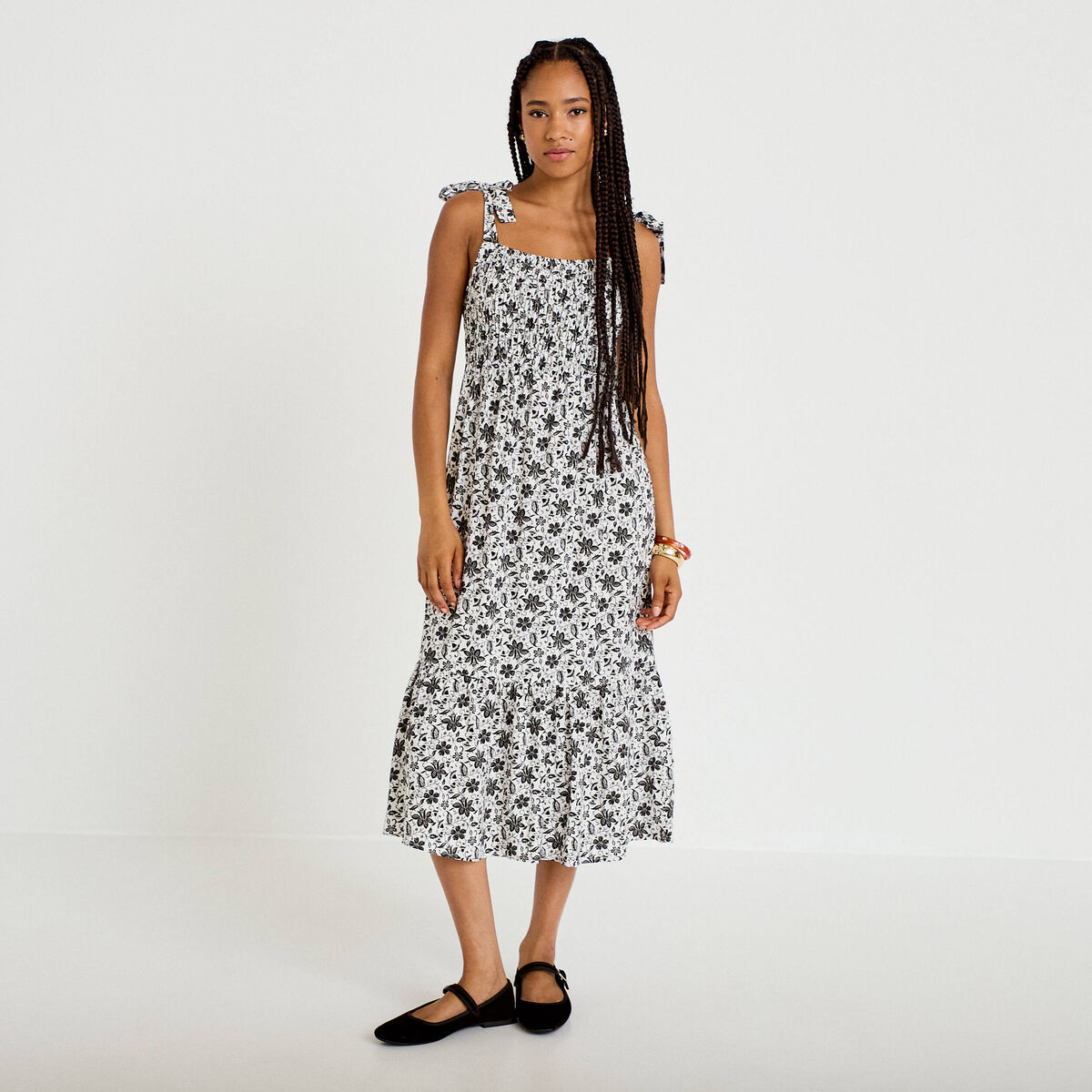 Robe longue &eacute;vas&eacute;e col carr&eacute; noir femme