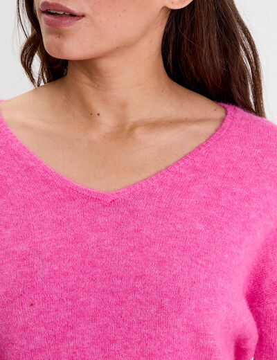 Pull avec col en V rose femme