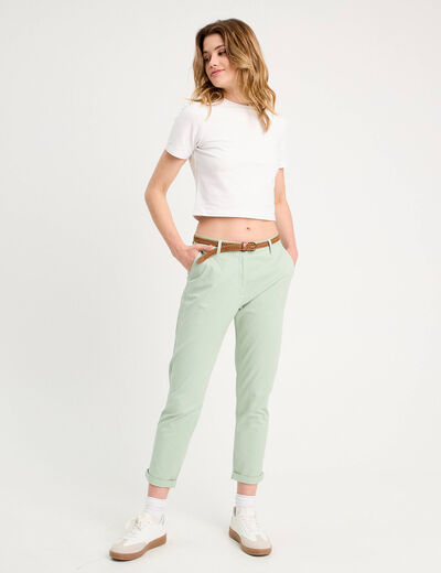 Pantalon chino 7/8ème vert pastel femme