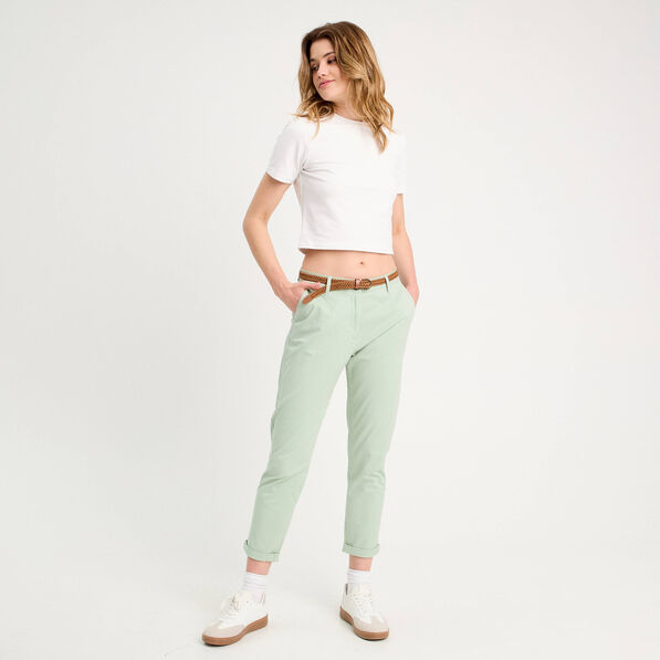 Pantalon chino 7/8ème vert pastel femme