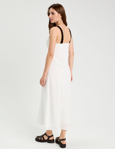 Robe longue évasée blanc femme
