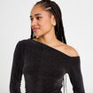 T-shirt asym&eacute;trique brillant noir femme