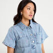 Robe en jean brod&eacute;e bleu fonc&eacute; femme