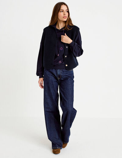 Gilet sans manches effet polaire col v bleu marine femme
