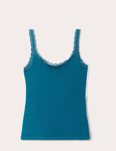 Débardeur liserés dentelle bleu canard femme