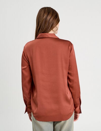 Chemise manches longues satin vieux rose femme