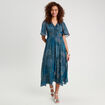 Robe longue évasée col en V bleu foncé femme