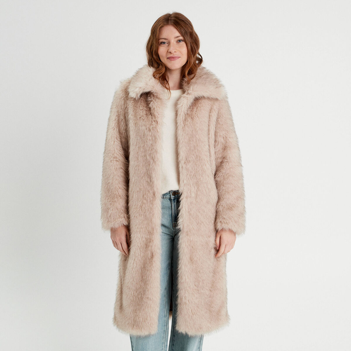 Manteau fausse fourrure sable femme