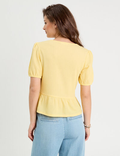 Blouse nouée brodée jaune clair femme