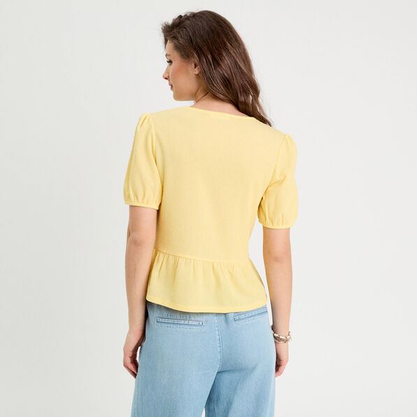 blouse nouee brodee jaune clair femme Blouse nouée brodée jaune clair femme