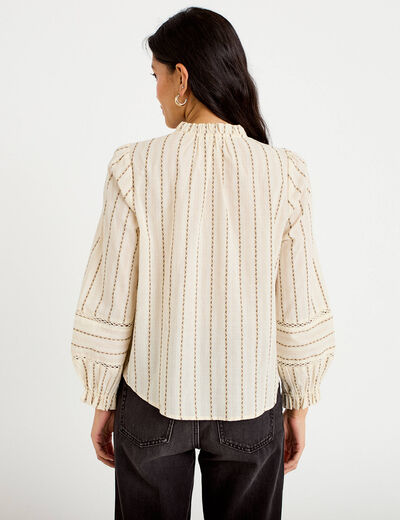 Blouse ajour&eacute;e manches longues marron femme