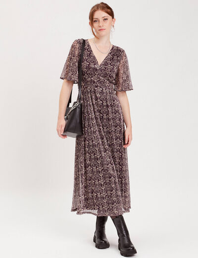 Robe longue évasée bordeaux femme