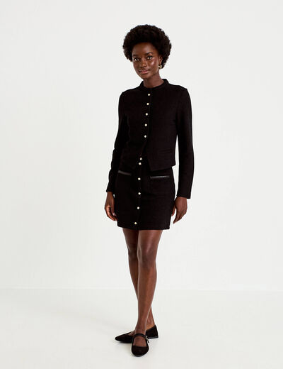 Jupe-short trap&egrave;ze en maille noir femme