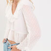 Blouse bi-mati&egrave;re oversize col v ecru femme