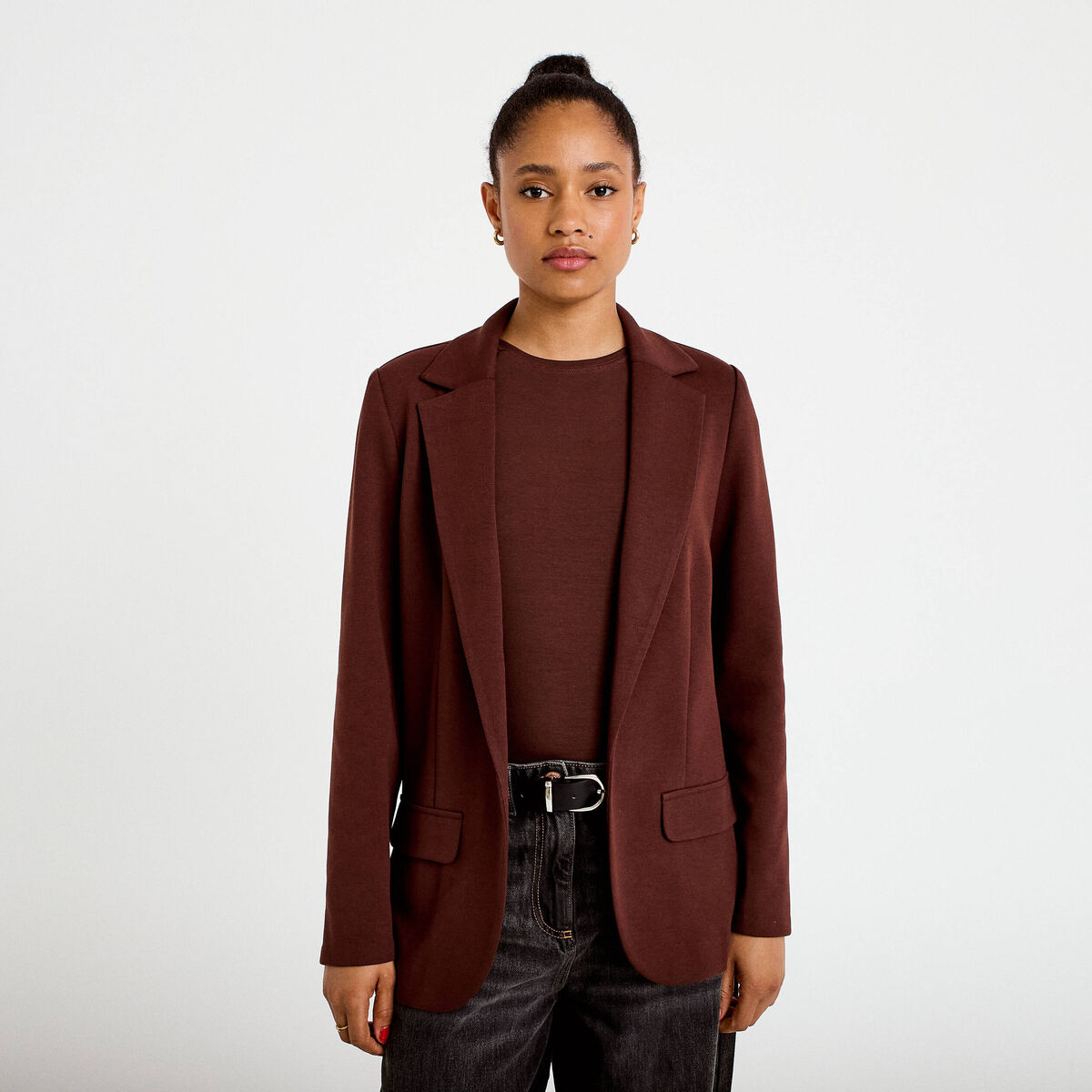 Veste blazer cintr&eacute;e marron femme