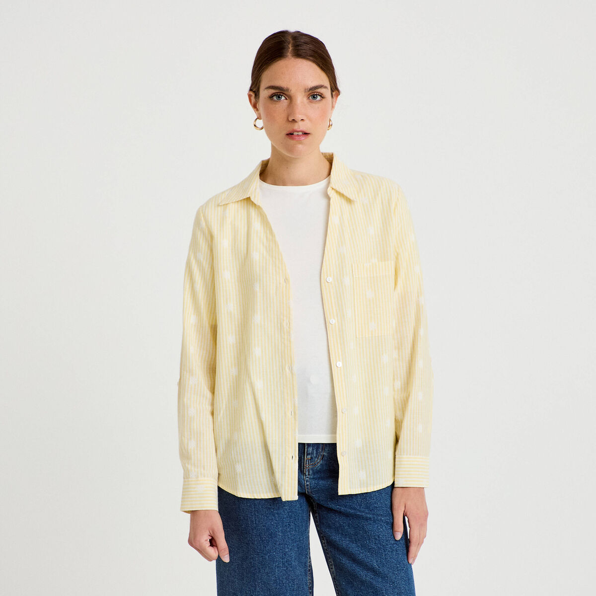 Chemise droite manches longues jaune citron femme