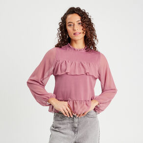 blouse volants vieux rose femme Blouse volants vieux rose femme