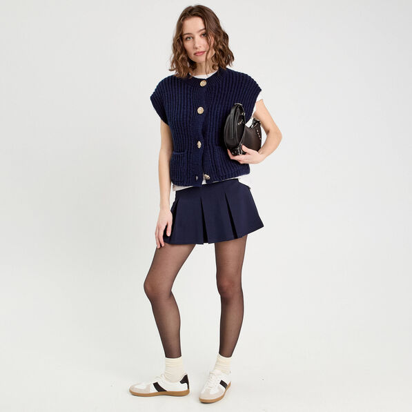 jupe evasee plissee bleu marine femme Jupe évasée plissée bleu marine femme