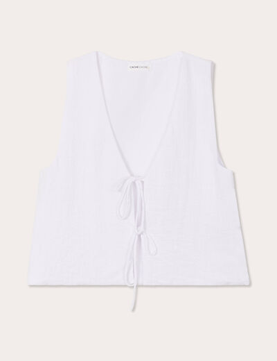 Gilet sans manches noué ecru femme
