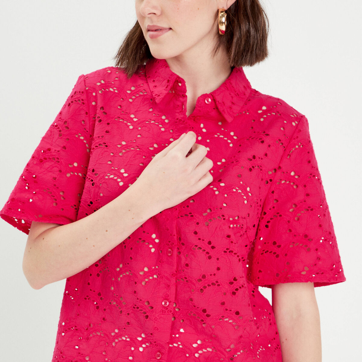 Chemise broderie anglaise rose fushia femme