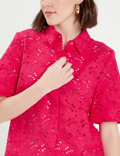 Chemise broderie anglaise rose fushia femme