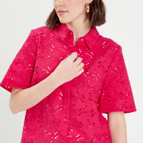 chemise broderie anglaise rose fushia femme Chemise broderie anglaise rose fushia femme