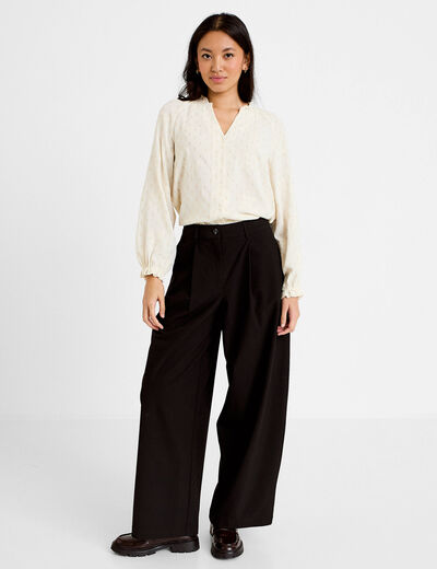 Blouse ample manches longues chin&eacute;e ecru femme