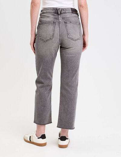 Jeans droit taille haute denim gris femme