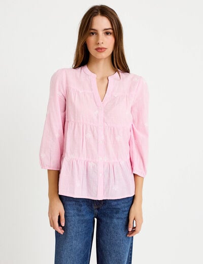 Chemise droite manches 3/4 rose femme