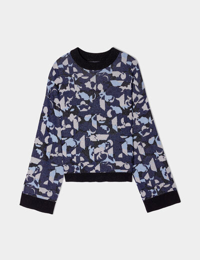 Pull manches longues col rond bleu marine femme