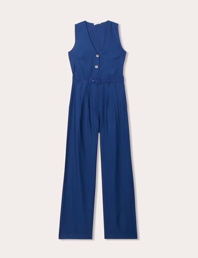 Combinaison pantalon ceinturée bleu marine femme