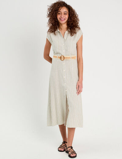 Robe chemise midi contenant du lin vert femme