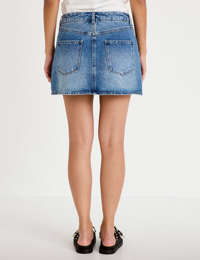 Jupe-short droite en jean denim double stone femme