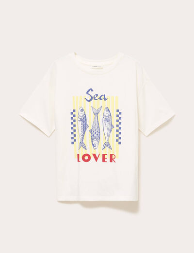 T-shirt oversize manches courtes ecru femme