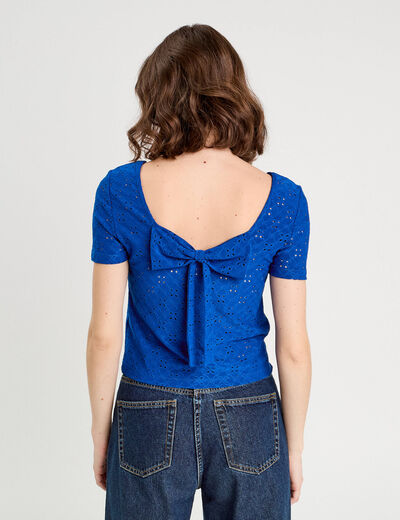 T-shirt broderie anglaise bleu electrique femme