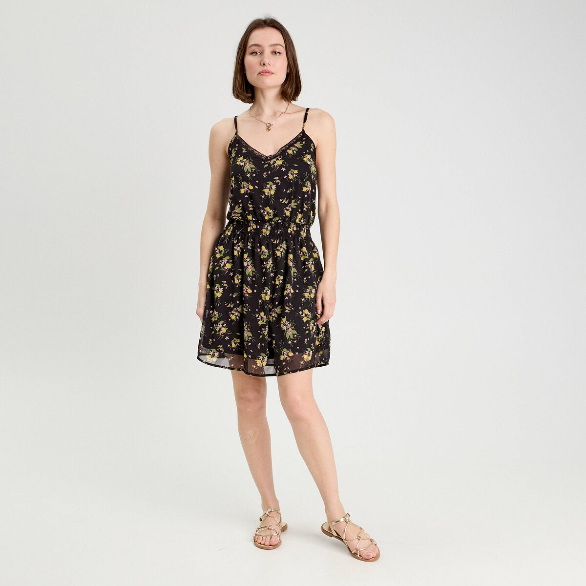 Robe patineuse bretelles fines noir femme