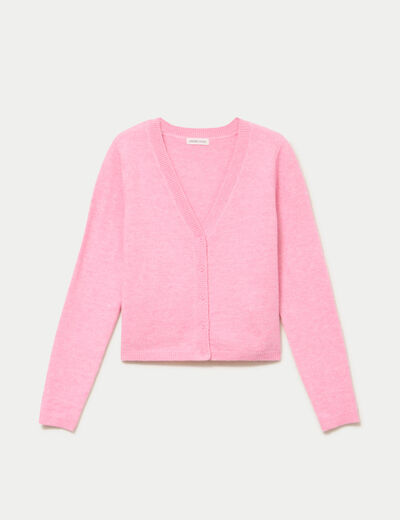 Gilet col v manches longues rose femme