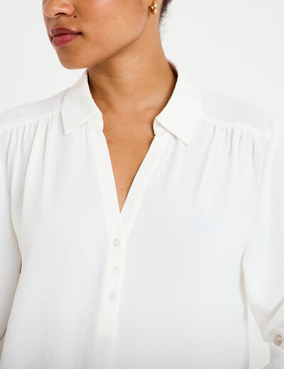 Blouse droite manches longues ecru femme