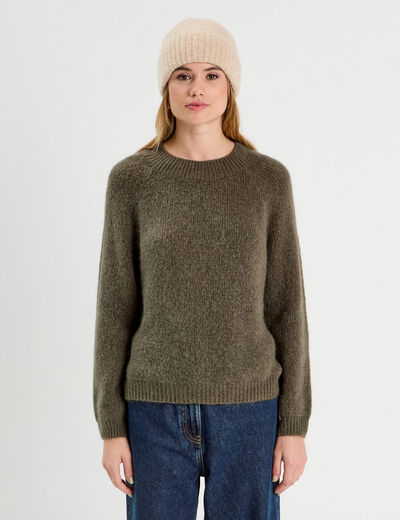 Pull manches longues vert kaki femme