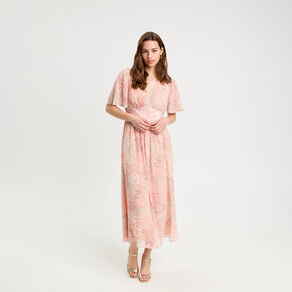 Robe longue évasée col en V blanc femme