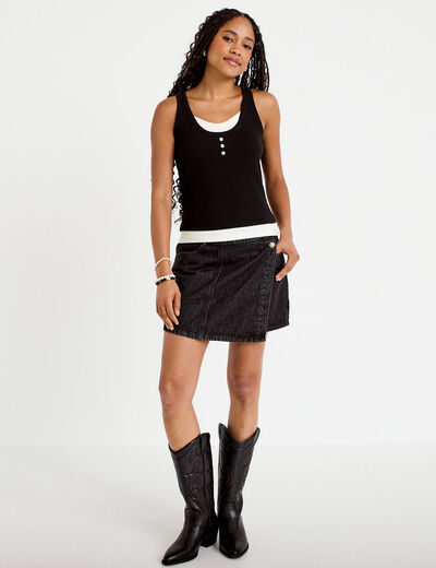 Jupe-short trap&egrave;ze en jean denim snow noir femme