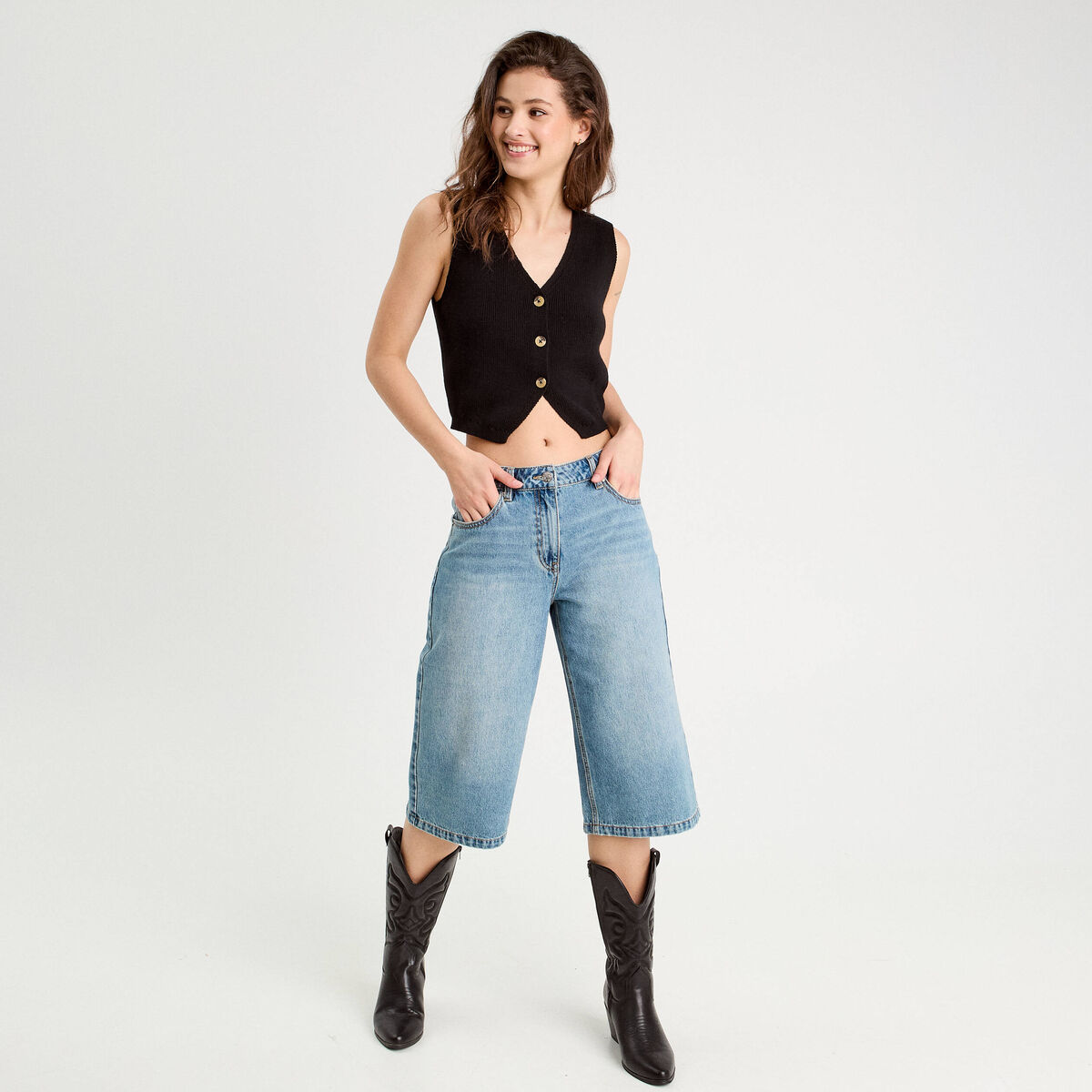 Gilet sans manches col en V noir femme
