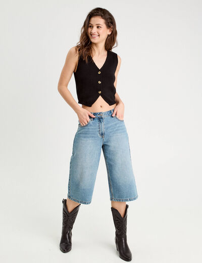 Gilet sans manches col en V noir femme