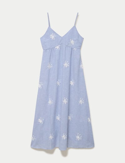 Robe longue &eacute;vas&eacute;e col v bretelles blanc femme