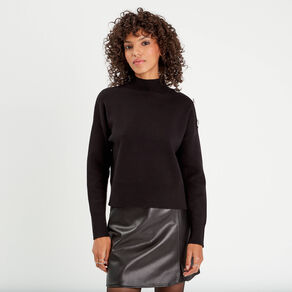pull col montant boutons noir femme Pull col montant boutons noir femme