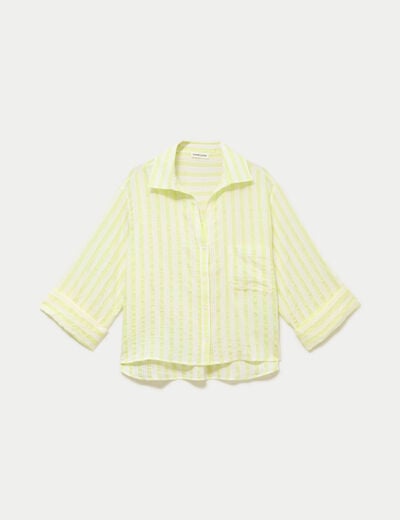 Blouse ample col tunisien manches 3/4 jaune femme